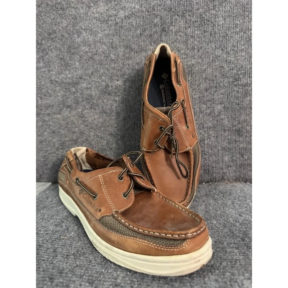 Columbia Quadensity Mens Brown Leather Boat Shoes Loafers Moc Toe Tan 10.5